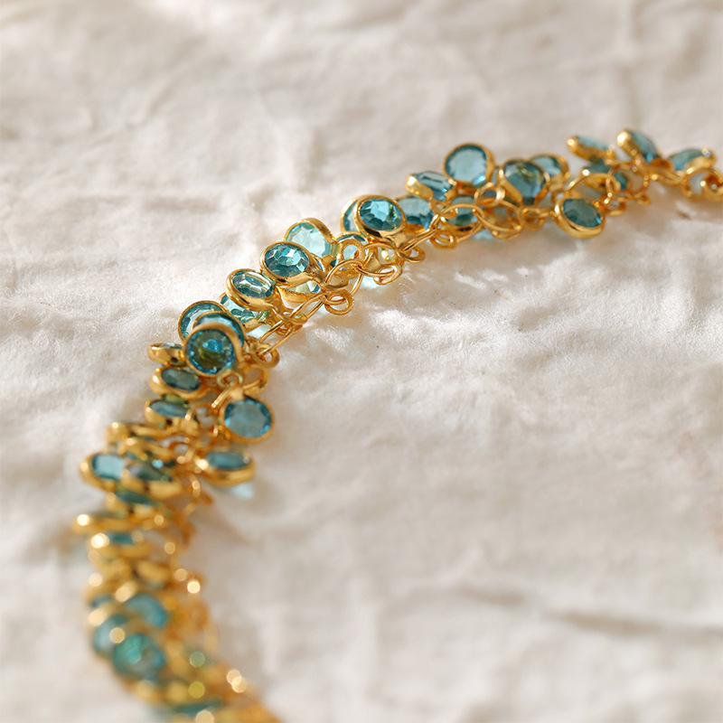 Stylish Women's Multi-Layer Chain Bracelet, Blue Geometric